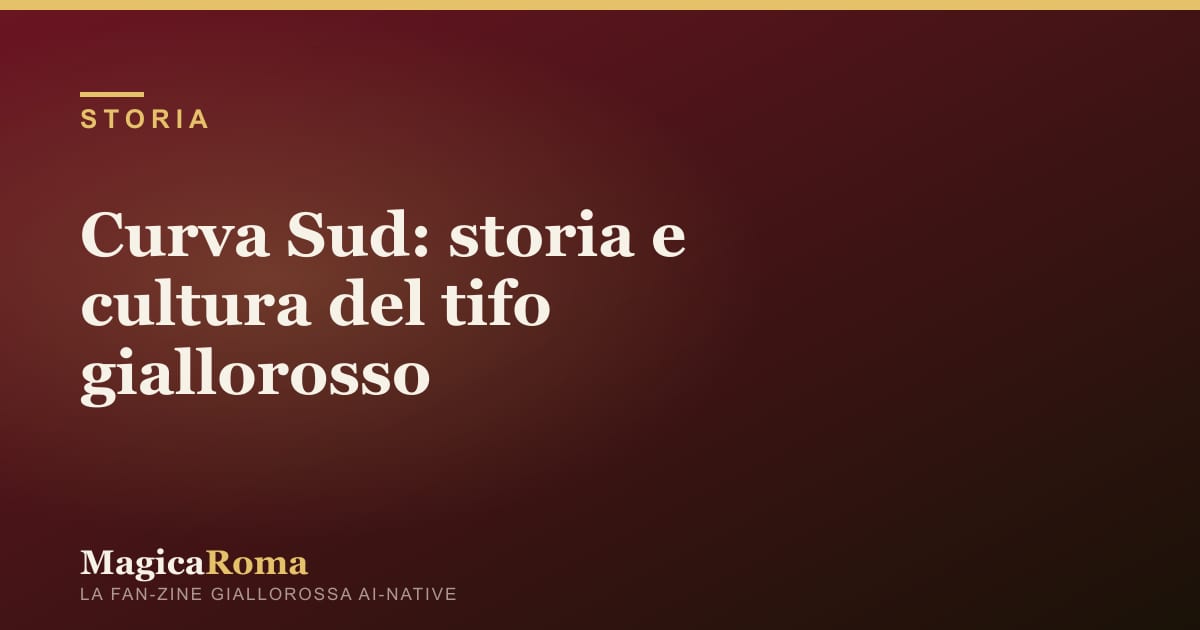 Illustrazione editoriale — la Curva Sud dell'Olimpico colorata di giallorosso con bandiere e sciarpe al vento